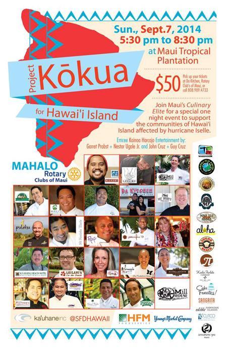 CHEF ISAAC BANCACO OF KA ANA KITCHEN AT HYATT ANDAZ, MAUI PROJECT KOKUA FOR HAWAII ISLAND Tropic Fish Maui donated seafood to the Project Kokua for Hawaii Island a Maui-based fundraising effort