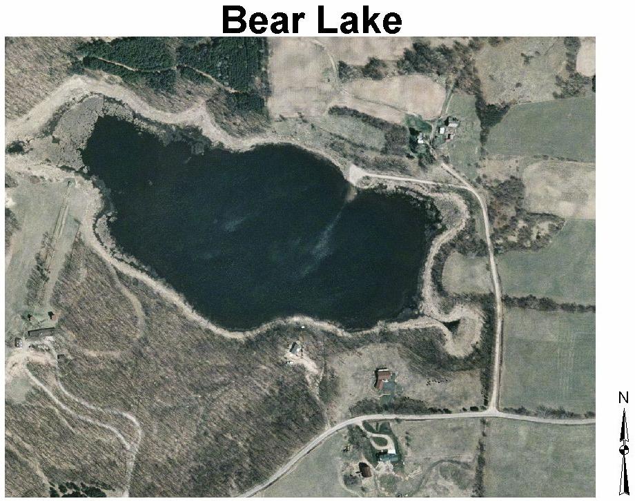 Bear Lake ~ Location Bear Lake Six miles west of Amherst in the Town of Stockton Surface Area: 29 acres Maximum Depth: 28 feet Lake Volume: 237 acre-feet Water Flow Bear Lake is a seepage lake Water
