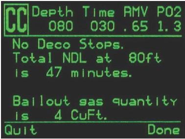 Instead, the total No-Decompression- Limit (NDL) time in minutes, at the given bottom depth will be reported.