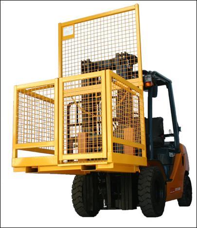 Forklift work platforms are designed to lift people with a forklift. Make sure when using a forklift work platform that: Workers NEVER stand on forklift tynes, pallets or in unsuitable lifting cages.