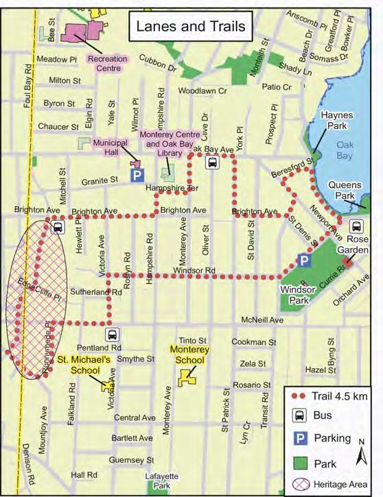 The back lanes and trails of Oak Bay are highlighted in this 4.5 km trail. However, walkers with an adventurous spirit can find many more unmarked pathways, back lanes and secret places to explore.