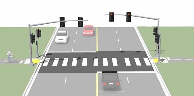 Full Traffic Signal Crossings Signalized crossings provide the most protection for crossing path users through the use of a red-signal indication to stop conflicting motor vehicle traffic.