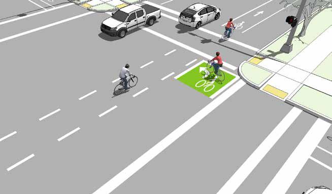 Two-Stage Turn Boxes Two- stage turn boxes offer bicyclists a safe way to make turns at multi-lane signalized intersections from a physically separated or conventional bike lane.