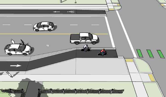 Bend In At intersection crossings, a separated bike lane may transition to a bend-in configuration.