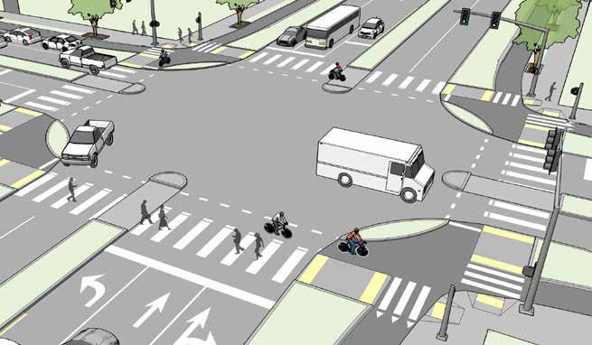 Bend Out A protected intersection (or bend out intersection) maintains physical separation within the intersection to define the turning paths of motor vehicles, slow vehicle turning speed, and offer