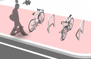 Design Features All bicycle facilities shall provide a minimum four-foot aisle to allow for unobstructed access to the designated bicycle parking area. Refer to location A in the figure.