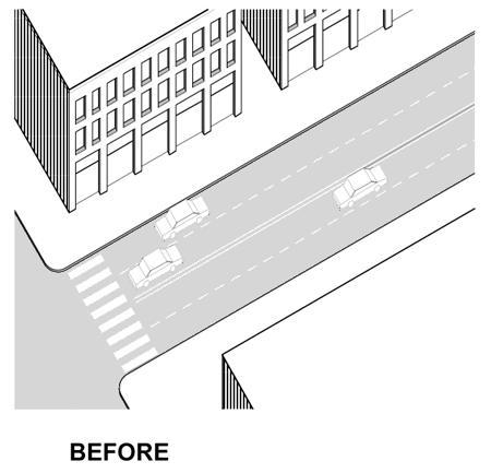Reduction in Travel Lane Width The lengths of pedestrian crossings can also be shortened by reducing the width of the vehicular travel lanes.