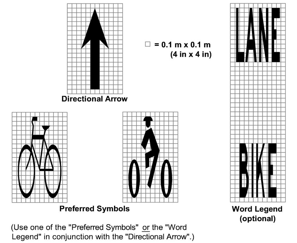 Standard pavement markings, as shown in Figure 25, should be placed within bike lanes to indicate the designated space for cyclists.