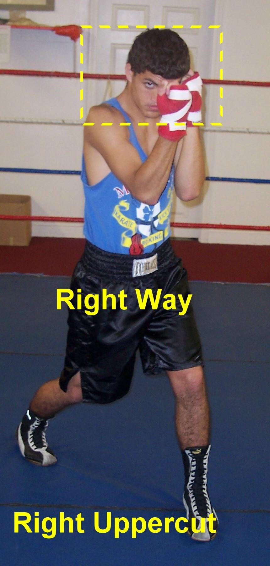 Uppercuts The best and most protective way of throwing an uppercut. Is think of it as pushing a heavy box onto the back of truck. Keeping your triceps on your ribs and lifting with your Legs.