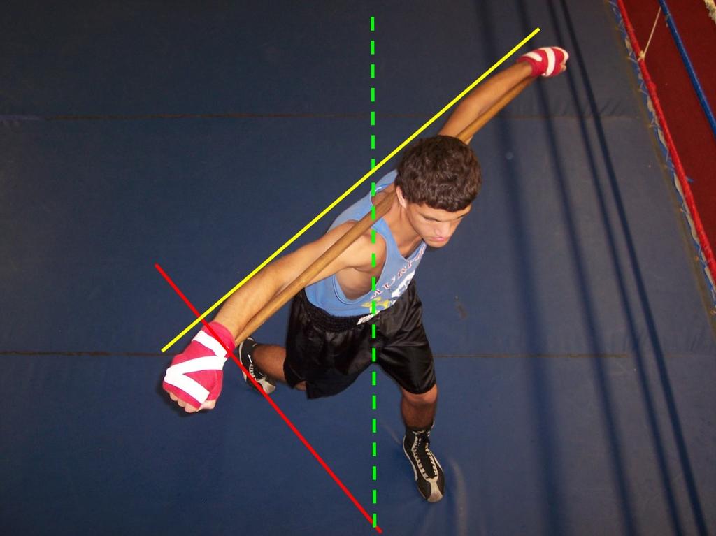 When the rear foot and lead shoulders should at opposite 45 degree angles. When they both the very opposite angles as shown below.