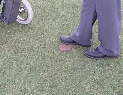 3 Press sand firmly into the divot and level off.