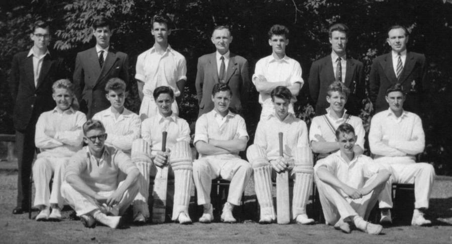 Cricket 1st XI Photo and names supplied by Sid Kenningham. Thank you, Sid. Back Row L-R: Gerald Ackroyd, Mr. Sale, Maurice Randall, Mr. Hamilton, Peter Sell, Mr. Tate, Mr.