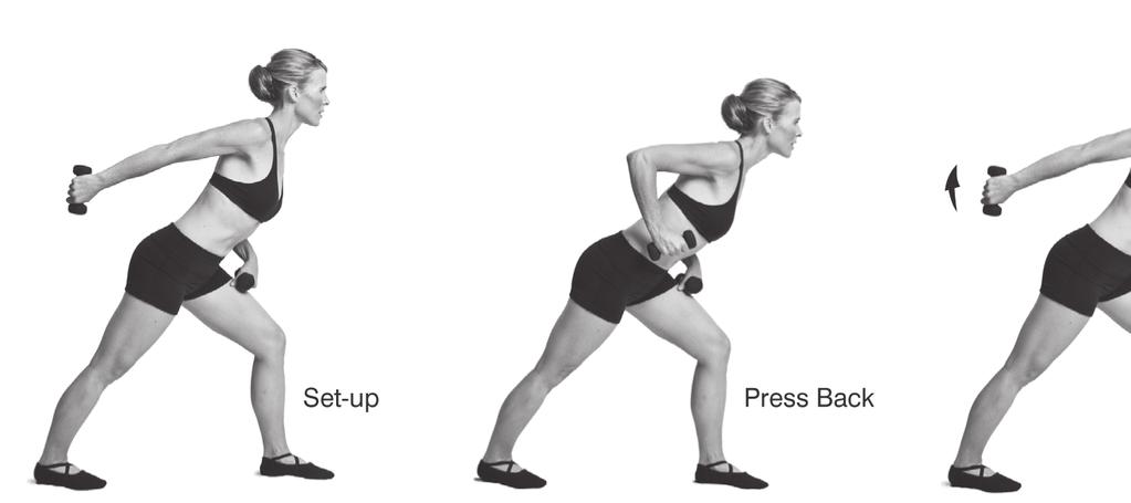 exercise/weights tricep series Repetitions: 8 Sets: 1-2 Action Press Back Bend the extended arm in toward the shoulder. Return to starting position.