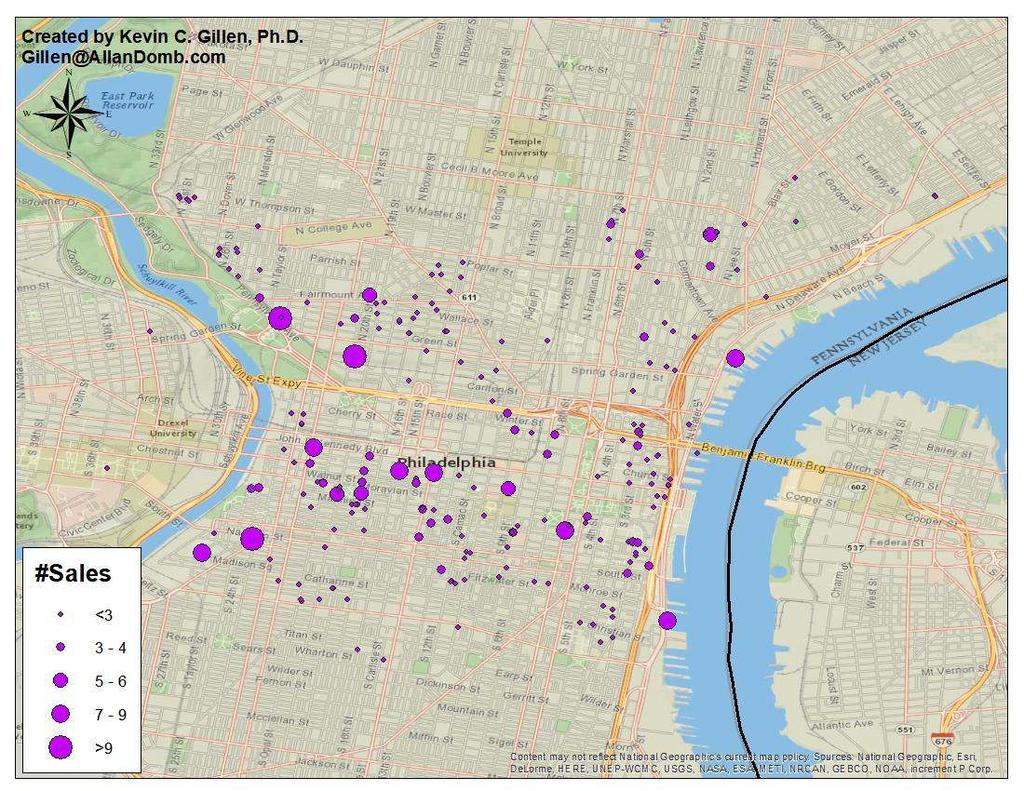 Number of Center City Philadelphia Condo Sales in Q4 Note: The size of each marker represents the number of sales in a given condo property that