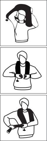 Donning Instructions STEP 1 Wear like a jacket, inserting arms between straps and fabric. STEP 2 For Model Explorer Jacket/vest zip up front, close waist buckle, adjust for firm fit.