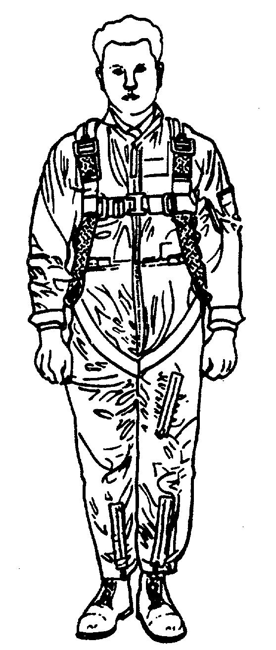 Note. Side and back views for fitted harness are similar to the adjustable harness. Figure 1-5.
