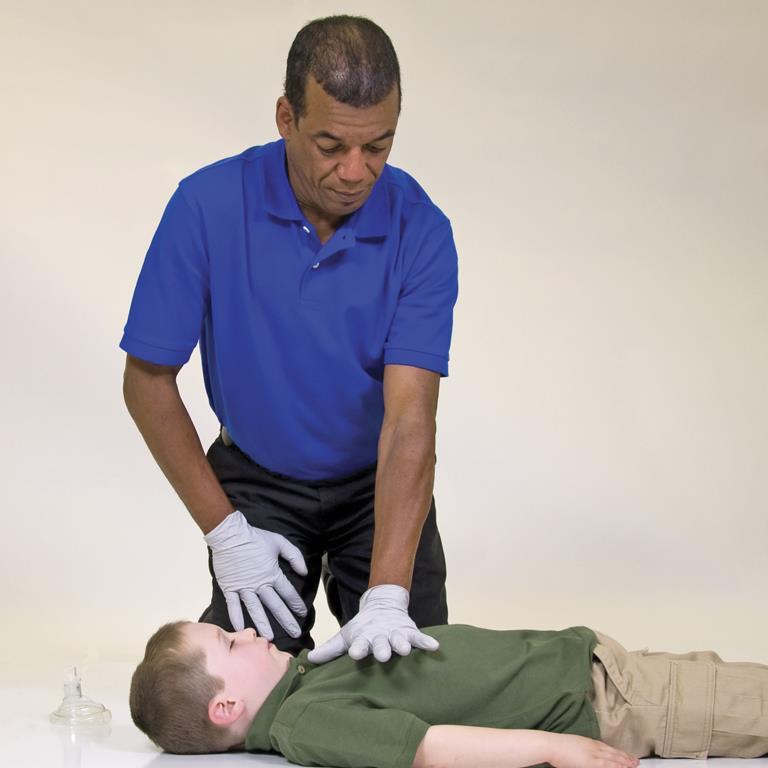 Unresponsive and Not Breathing CPR Skill Steps - Child Give 30 Chest Compressions Place the heel of one hand on the center of the chest.