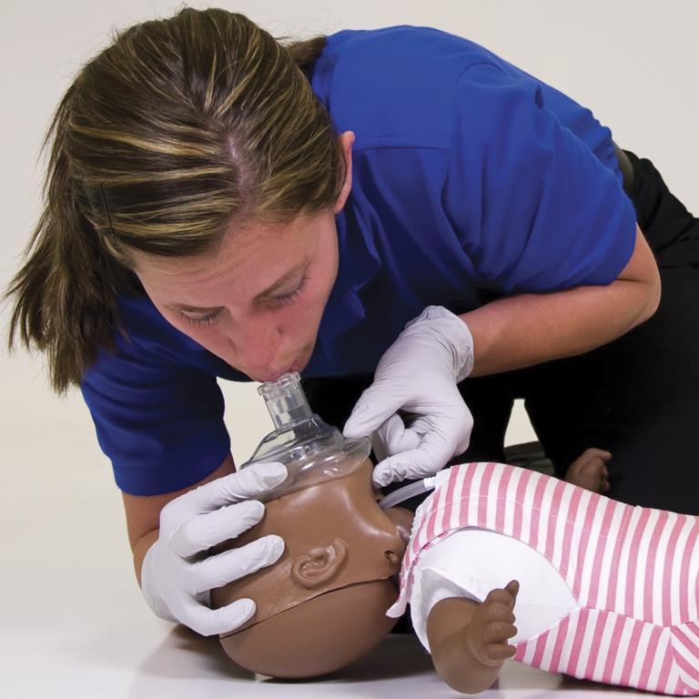 Unresponsive and Not Breathing CPR Skill Steps - Infant Give 2 Rescue Breaths Tilt the head; life the chin to