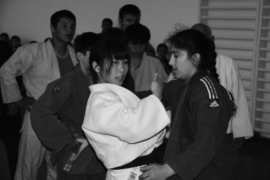86 SANADA Hisashi, UBAIDULLOEV Zubaidullo, and EGAMI Izumi Photo 11. Judo coach from University of Tsukuba Ms. Sayuri Yamamoto teaching Judo to Tajikistan judokas. 15 th March 2016.