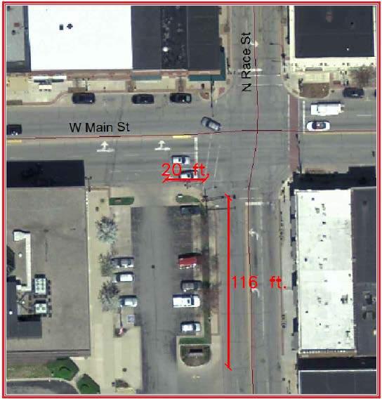 Figure 5: Driveways within the Functional Area of the Intersection Race Street/Main Street Based on the results above, those openings fall within the functional area of the intersection.