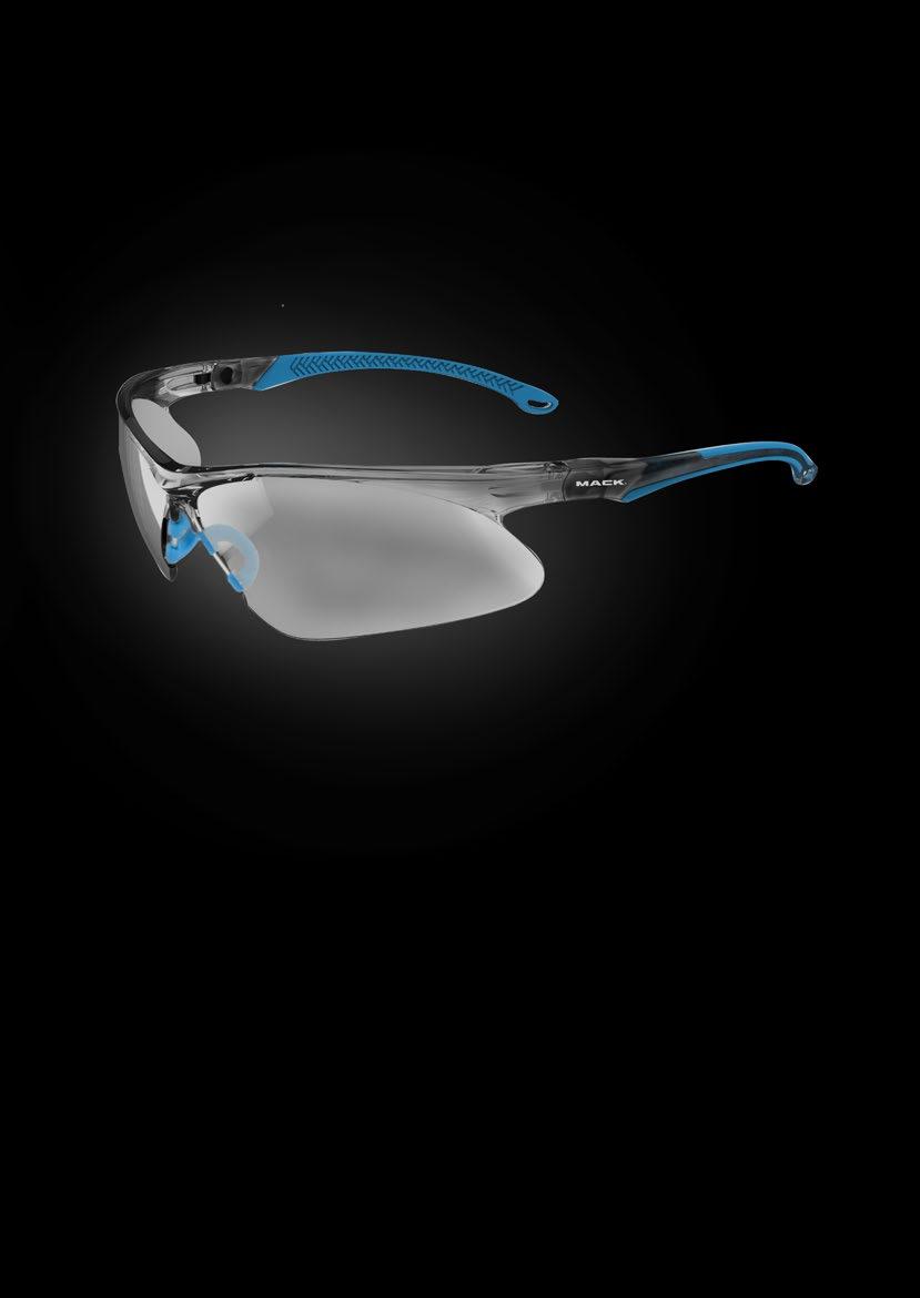 MACK WAVE SAFETY SPECTACLES ULTRA LIGHT SOFT TPR SUPER FLEXIBLE PADDED SIDE ARMS FOR A SUPERIOR COMFORT GRIP ADJUSTABLE NOSE PADS FOR COMFORT AND REDUCED SLIPPING 99% UV PROTECTION