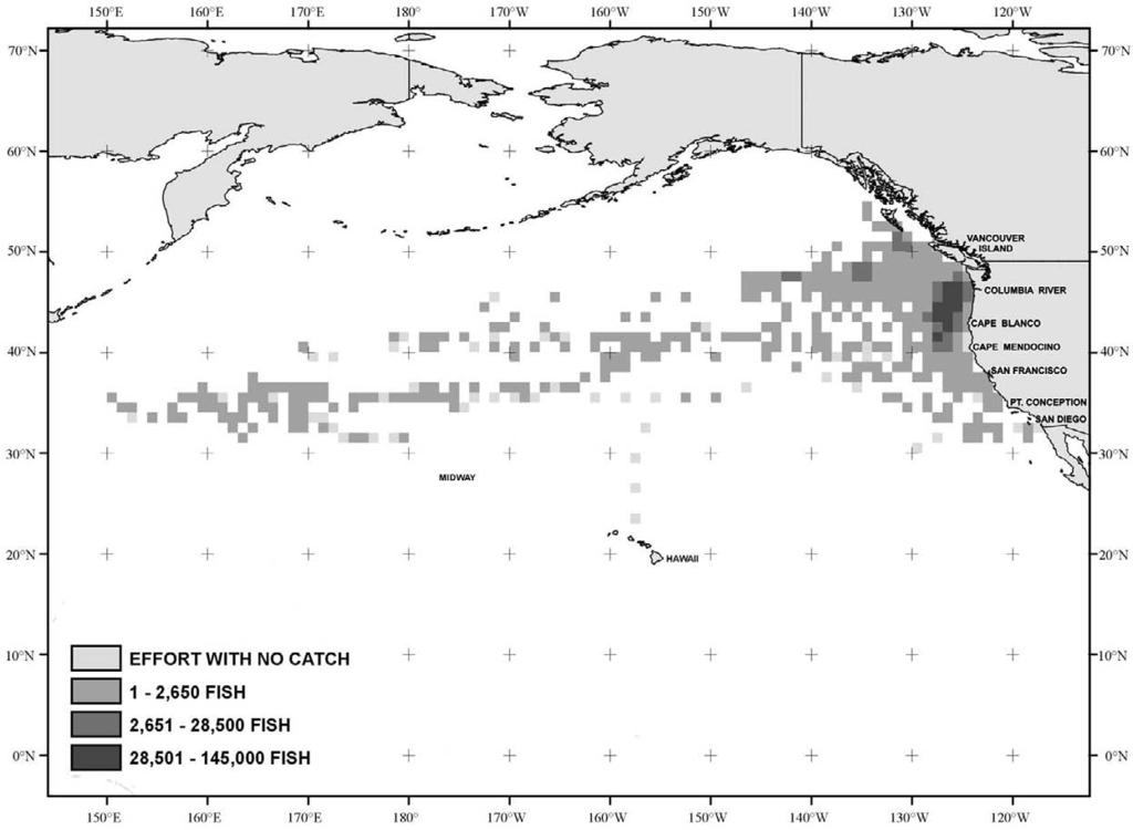 12 Figure 1. Distribution of albacore catches by U.