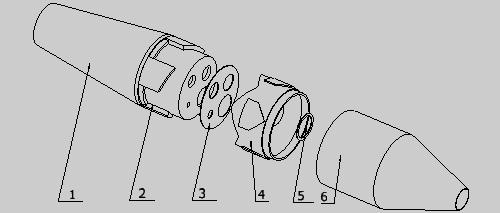 5 upper body The upper body and gas nozzle can be found in Fig.5. The gas nozzle with four different diameters (four working systems)