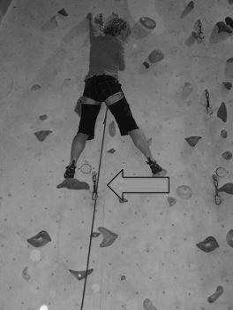 Figure 2. Position of the last protection The last protection (belay anchor) was situated at the height of a climber`s ankles.