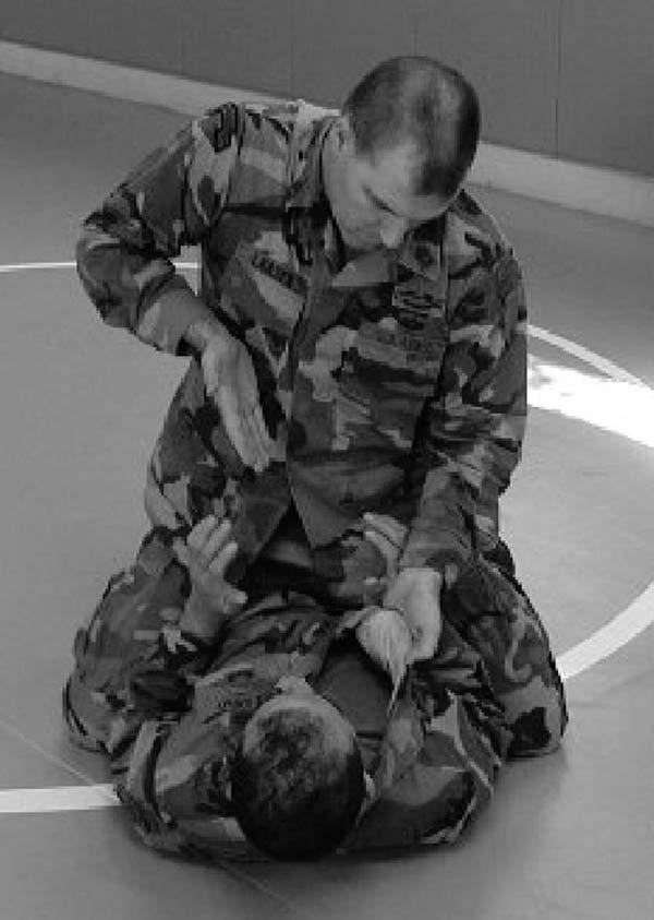 b. Cross Collar Choke from the Mount and Guard. This technique can only be executed from the guard or the mount. (1) Step 1 (Figure 3-38).