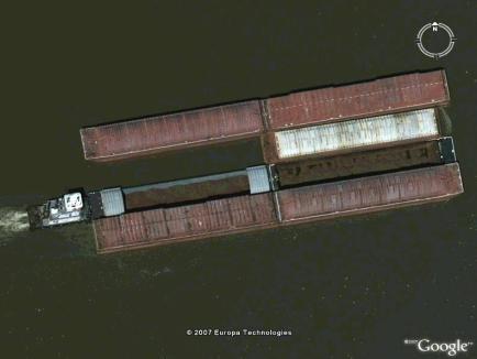Tow of 7 Barges (River Tow) The shape of a River Tow depends on