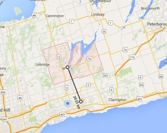 Map of Scugog 15-30 km rings Typical road rider
