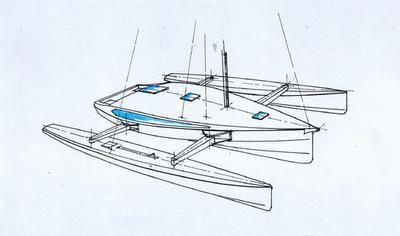 E. Mobile Platform PropaGator s mechanical system is designed around a trimaran design as seen in Figure 3. Trimaran s have a main center hull and two hulls attached to the side of the main hull.
