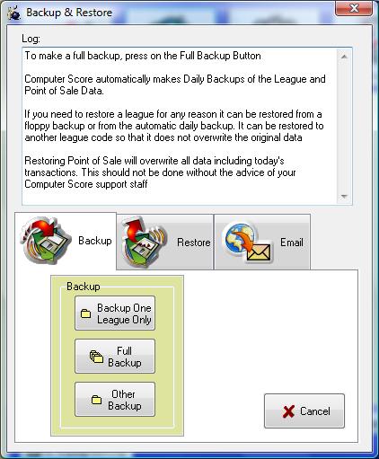 Backup & Restore The backup function of the software allows the operator to save their current data onto a floppy disk, CDR or a USB flash disk.