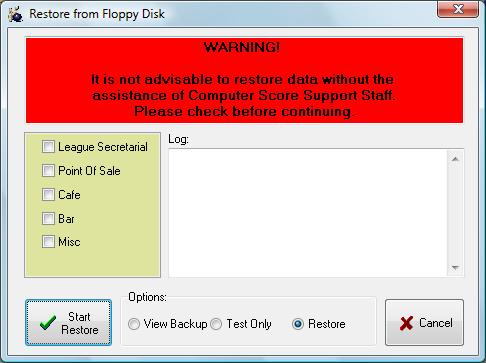 In Computer Score, under the System Management Menu, select Backup and Restore from the Utility menu 2. Under the Restore tab, select Full Floppy Restore from within the Floppy Restore frame 3.