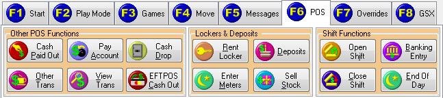 F6 POS The F6 POS tab relates to specific functions that will create Point of Sale transactions.