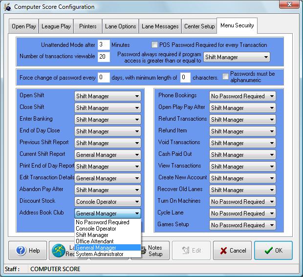Click the Unattended button located in Computer Score and enter a password that has a General Manager or System Access level 2. Hover the mouse over the desired module and right-click the mouse 3.
