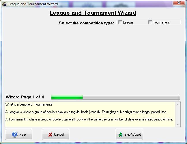 3. A new screen will now appear prompting the operator to select whether the new league is a league or tournament. Select league or tournament. 4.