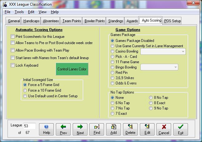 Auto Scoring The Auto Scoring tab handles functions relating to Control Lanes. The Auto Scoring Tab consists of the following groups: 1.