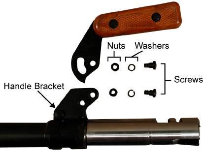 handle base with the split washers, nuts and screws. Refer to Figure 14. Figure 14. Installing the Handle Grips.