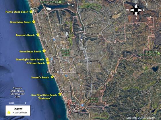 Vicinity map showing the eight locations of the City beach counters Information from External Sources Additional information was collected from the National Oceanic and Atmospheric Administration
