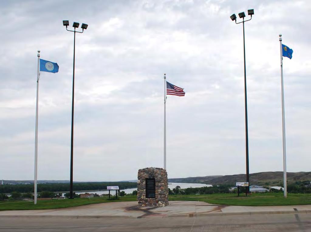A monument in Fort Pierre, S.D., marks where La Verendrye s sons buried a lead plate proclaiming land for French King Louis XV. Courtesy of the Museum of the South Dakota Historical Society, Pierre.