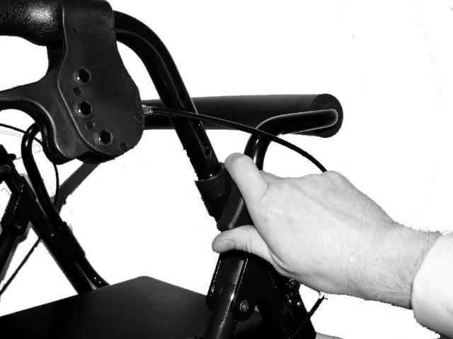 A D J U S T M E N T S F O R C O M F O R T To adjust the height of the rollator, unscrew the tightening handles at either side of the walker anticlockwise.