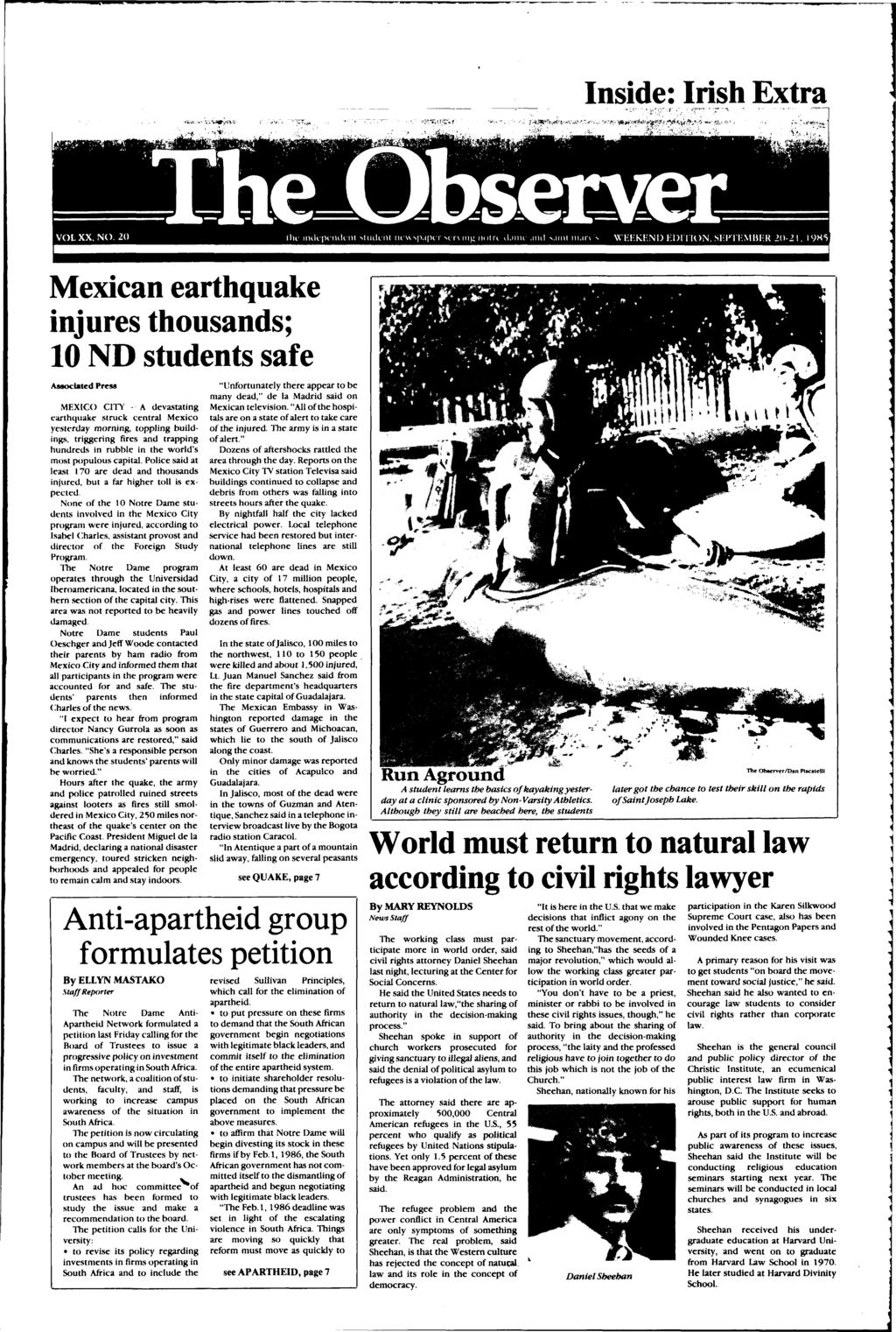 ----------------------------------------------------------------------- - nside: ish Exta Mexican eathquake injues thousands; 10 ND students safe AMoclated Pess MEXCO CTY - A devastating eathquake