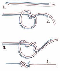 Run the tag end through the eye of a hook or lure and double back parallel to the standing line. Make a loop by laying the tag end over the double line (step 1).