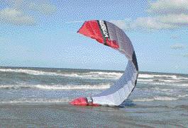 The kite lands with its leading edge on the water. 2.