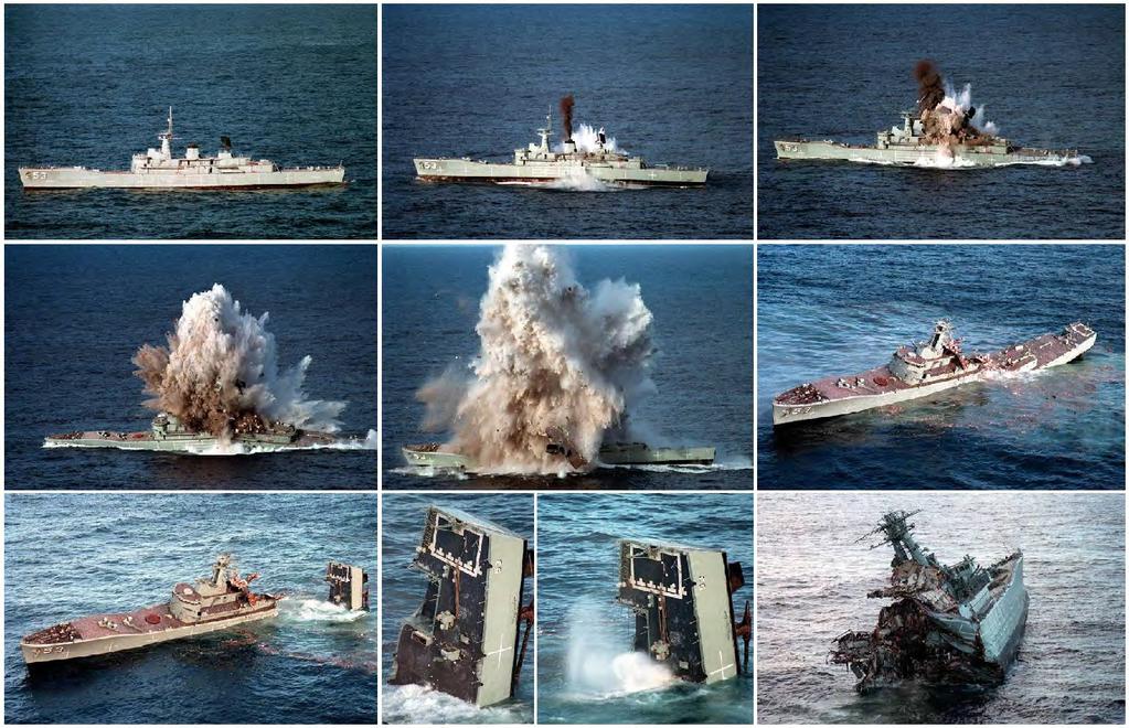 Torpedo Testing Torpedo wearhead - 1200 LB TNT. The warhead detonates below the keel, as opposed to striking it directly.