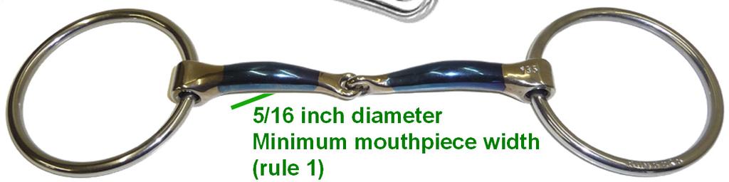 1 in from cheek Connecting ring or flat bar on either curb or snaffle (rule 1 and 2B):