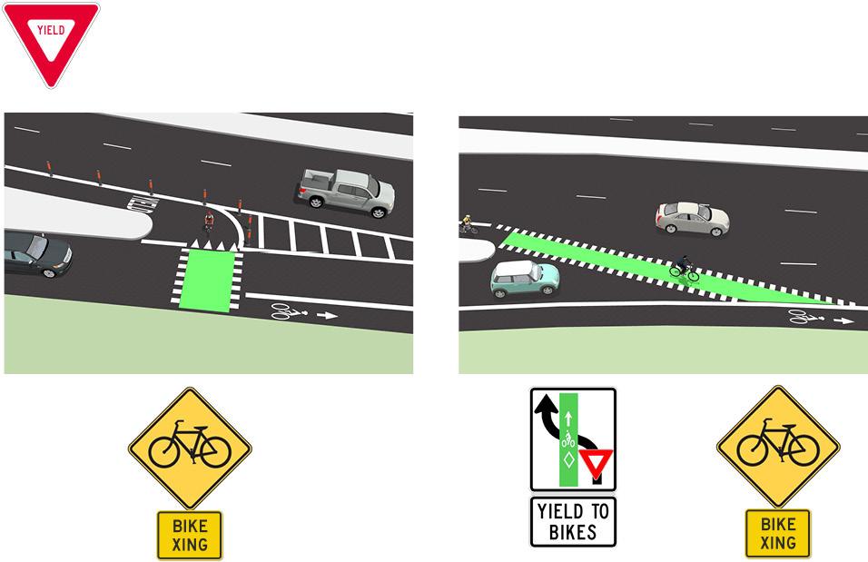 Bike Lanes at Diverging Ramp Lanes Some arterials may contain high speed freeway-style design such as merge lanes and exit ramps, which can create difficulties for bicyclists.