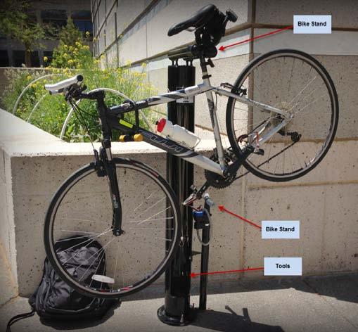 Bike Fix-It Stations A Bike Fix-it Station is a public work stand complete with tools to perform basic bike repairs and maintenance including fixing a flat to adjusting brakes.