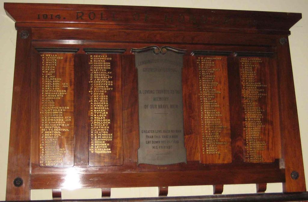 H. Nelson, along with his father & 3 brothers are remembered on the Roll of Honour Board located in Kensington Methodist (now Uniting) Church, McCracken Street, Kensington, Victoria.